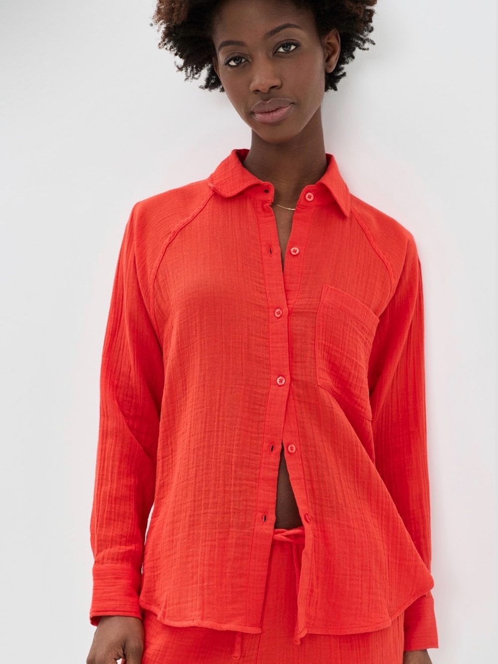 Z Supply Classic Button-Down Shirt and Shorts in Bright Red-Orange